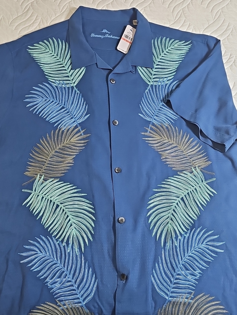 Tommy Bahama NWT 3XL Blue Short-Sleeve Tropical Embroidered Camp Shirt
